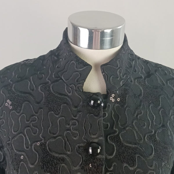 Betsey Johnson Vtg  Embr.Black Sequin 3/4 Jacket.