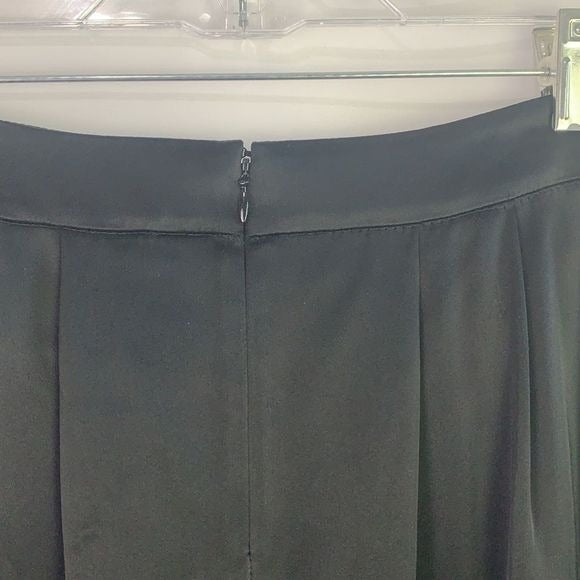 St. John Black Satin Pleated Midi Skirt