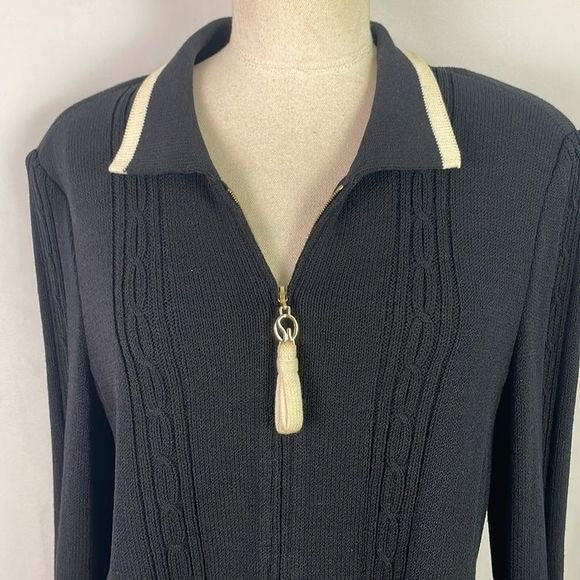 St John Black With Cream Trim Zip Jacket Sweater