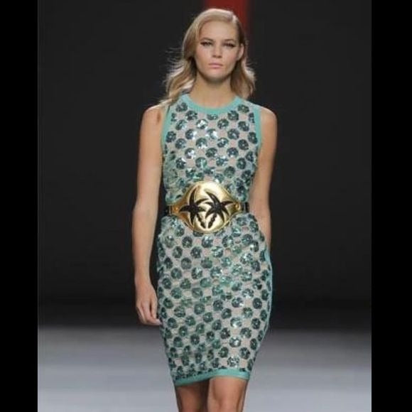 New Hoss Green Sequin w Sheath Dress