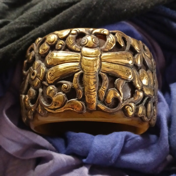 Repousse Dragonfly Resin Brass Cuff.