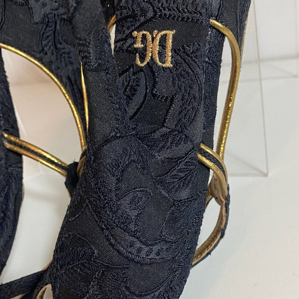 Dolce & Gabbana Blk Brocade Shaped Heel Gold