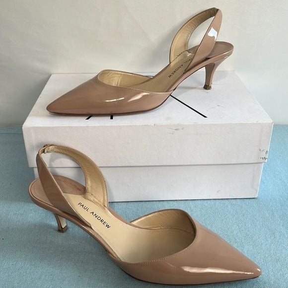 Paul Andrew Tan Patent Sling Back Heels