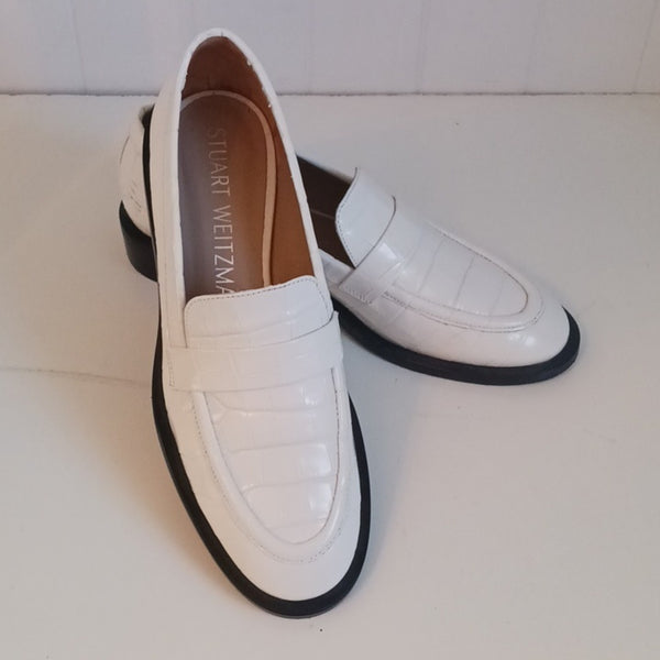 Stuart Weitzman White Croc Loafers.
