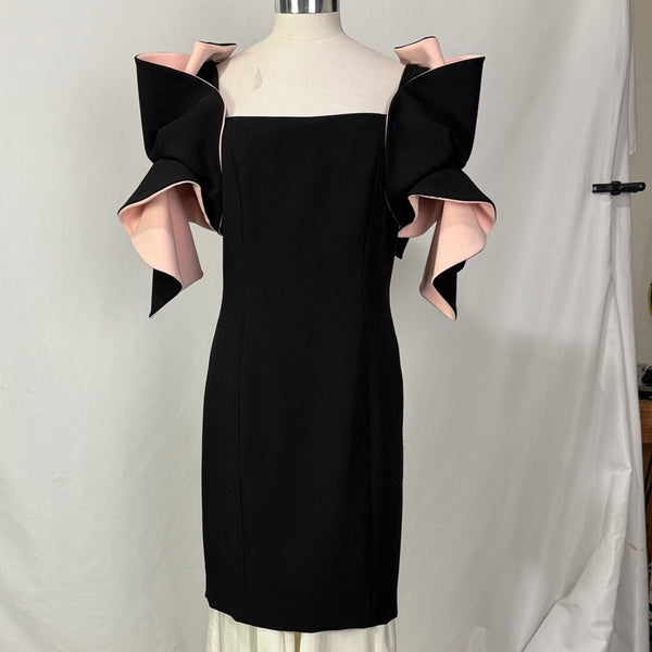BADGLEY MISCHKA Black With Pink Ruffle Trim Dress