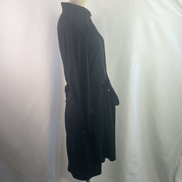 Burberry Black Tie Waist Zip Front Midi Dress