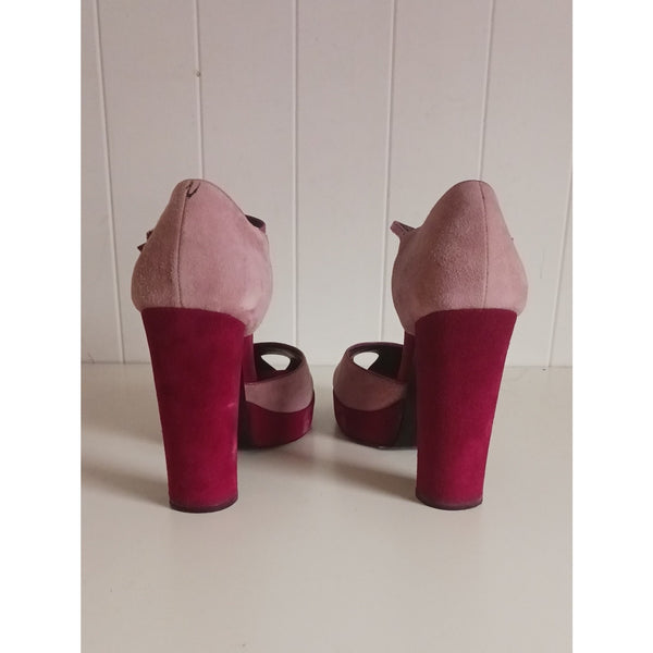 CASADEI PINK SUEDE MARY JANE BLOCK HEEL SHOES