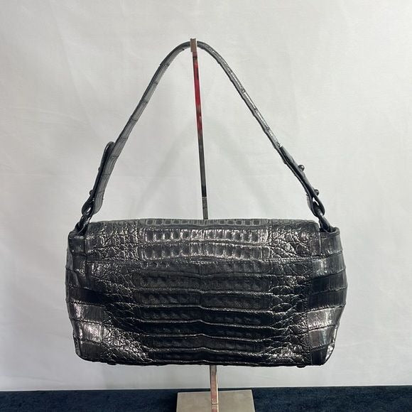 Nancy Gonzalez Gun Metal Crocodile Satchel Bag