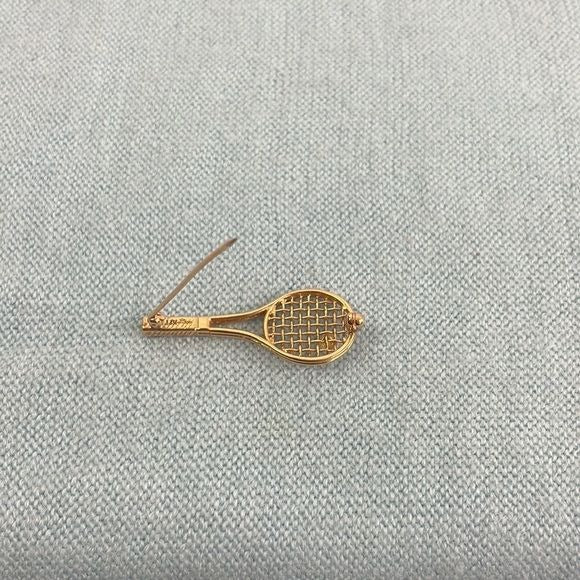 14k Gold Tennis Racket w Pearl Pin