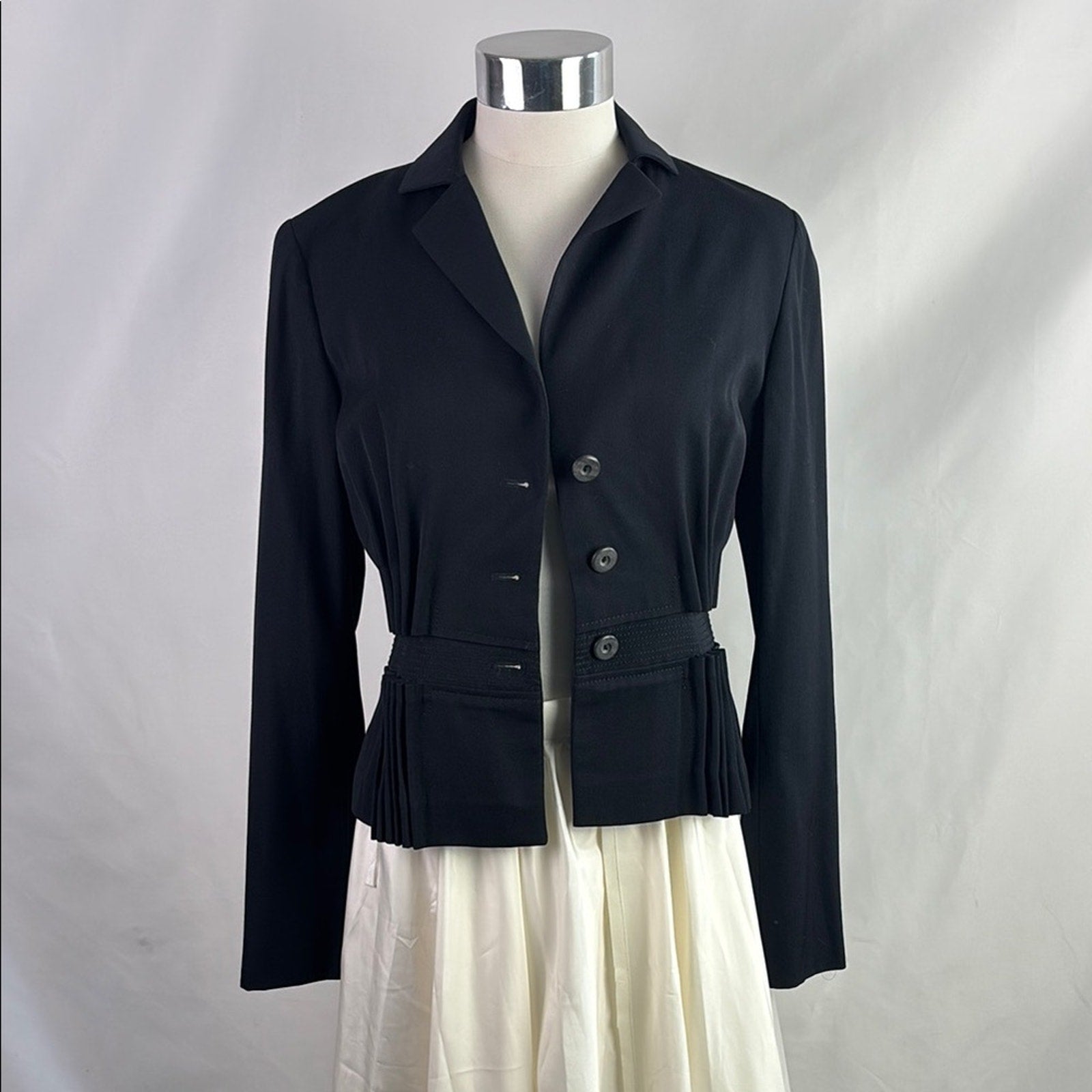 Carolina Herrera Black Pleated Waist Blazer