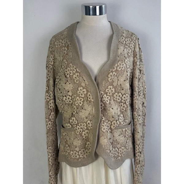 VALENTINO VINTAGE TAN CROCHET BLAZER JACKET