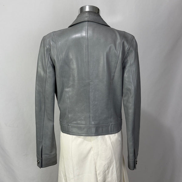 CELINE Gray Leather Crop Vintage Jacket
