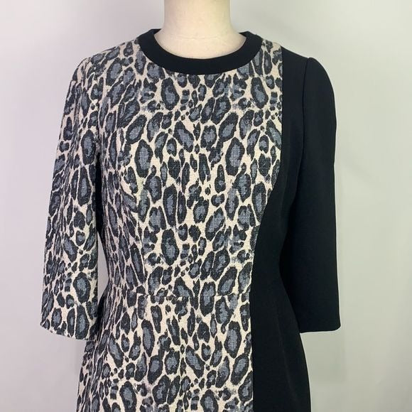 Stogova grey animal print black color block dress