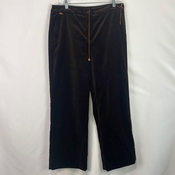 St John Brown Velvet Slacks With Copper Chain Belt