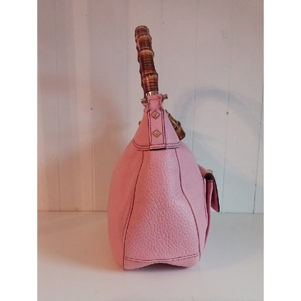 GUCCI PINK PEBBLE LEATHER W BAMBOO HANDLE.