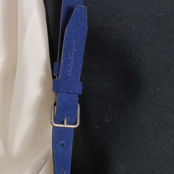 Salvatore Ferragamo Blk Canvas W Blue Suede Trim Bag.