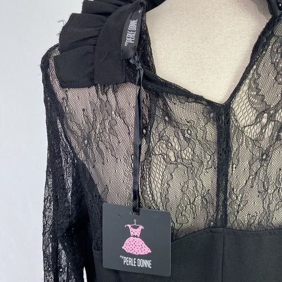 NWT Black High Neck Dress with Lace/Stones