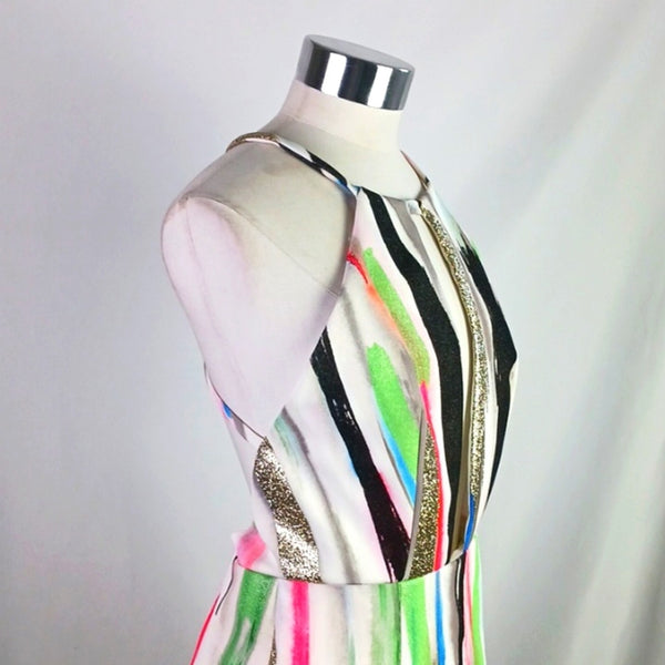 Milly Multicolor Shimmer Striped Midi Dress