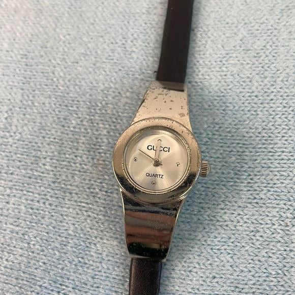 Gucci Small Silver Round Face w Black Strap Watch