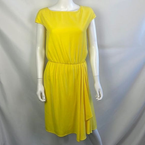 St John Yellow Drape Front Cap Sleeves Dress