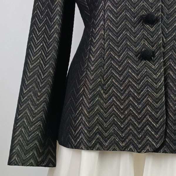 Valentino Black and Gold Chevron Striped Jacket