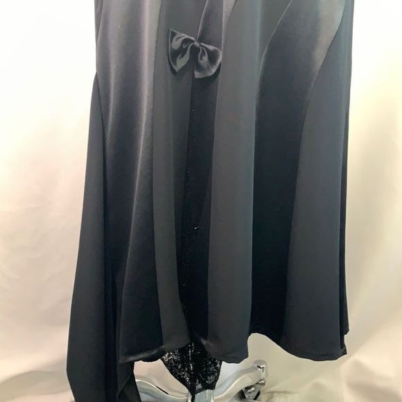 Montage by Mon Cheri black striped with lace and bows dress