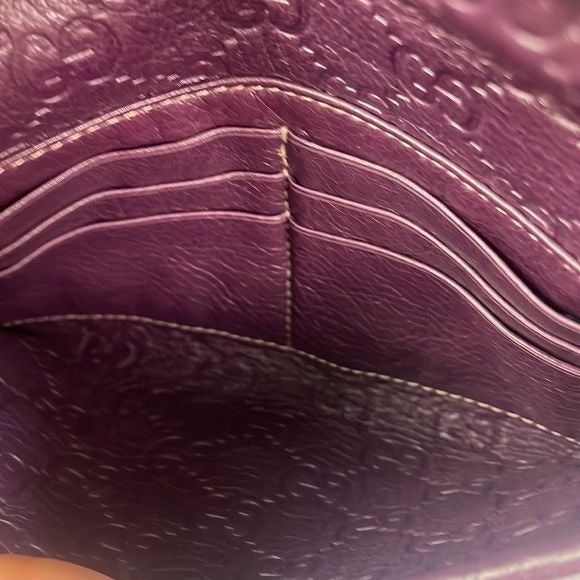 Gucci Purple Leather Logo Clutch With Box Bag