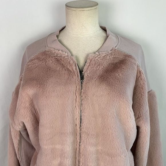 NWT Grey State Pink Faux Fur Bomber