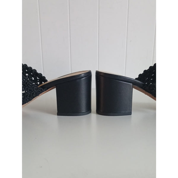 ALEXANDRE BIRMAN BLACK LANNY MACRAME & LEATHER SLIDES SANDALS