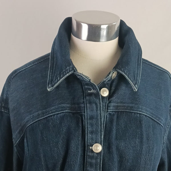 Anthropologie Blue Denim Pleated Waist Shirt Jacket