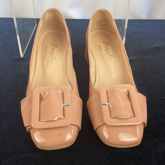 Bruglia Tan Patent Block Heel with Buckle Heels