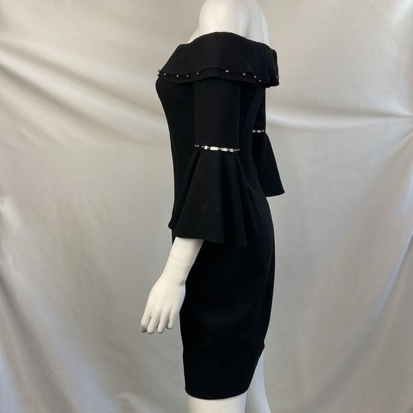 Elie Tahari NWT Black Bell Sleeve Off Shoulder Dress