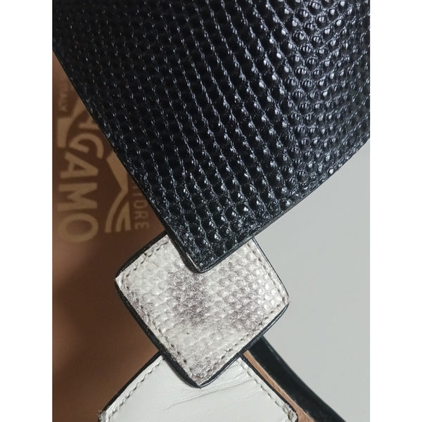 SALVATORE FERRAGAMO NEW BLK W SNAKESQ ANKLE STRAP SANDALS
