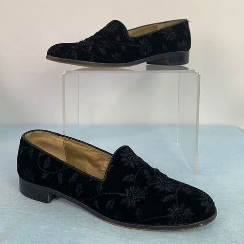 Yves Saint Laurent black floral velvet flats