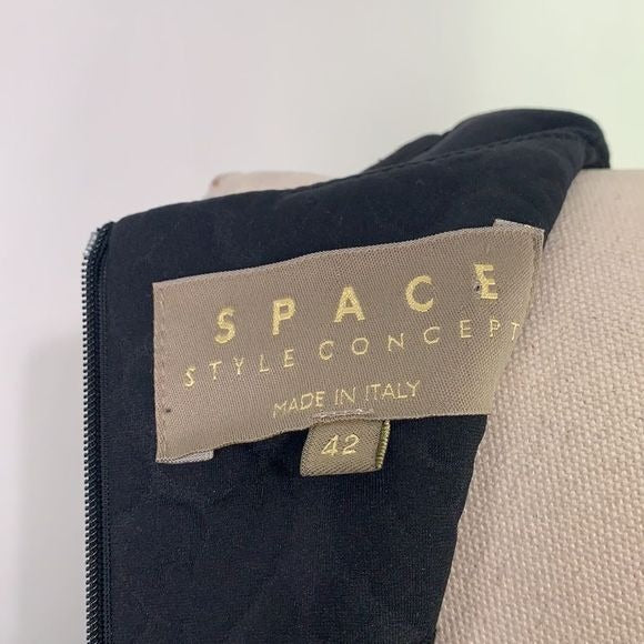 Space Style Concept black textured with velvet drop waist midi dress