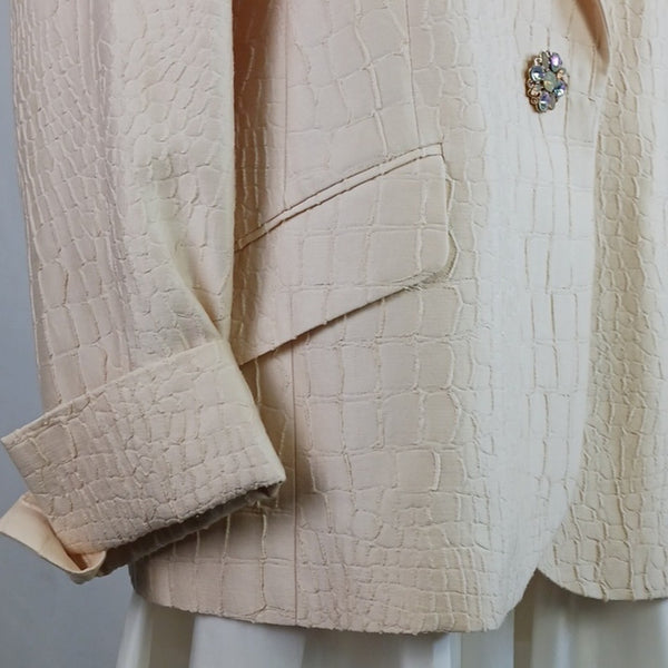 Marina Rinaldi Vintage Cream Textured Beaded Button Jacket