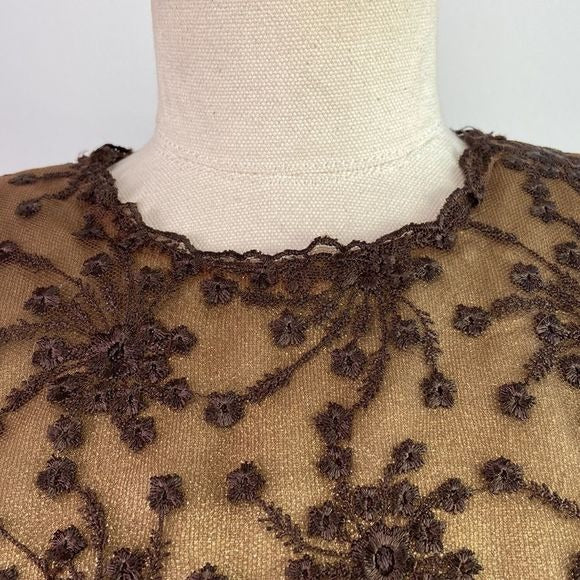 Saks Fifth Avenue Prince Vintage Brown Metallic Embroidery Fit Flare Dress