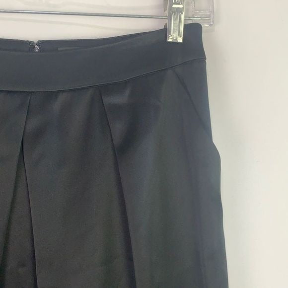 St. John Black Satin Pleated Midi Skirt