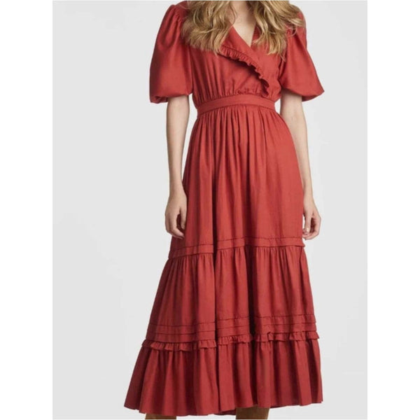 SACHIN & BABI RED SHORT SLEEVE PEASANT DRESS.