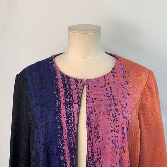 Misook NWT pink blue print long knit jacket