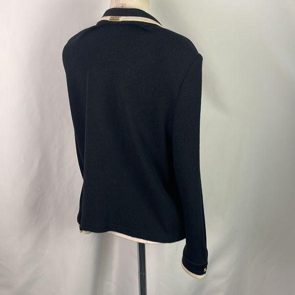 St John Black With Cream Trim Zip Jacket Sweater
