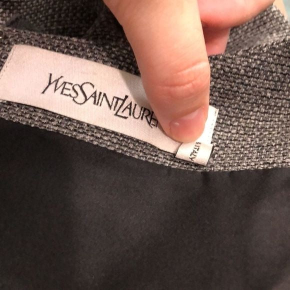 Yves St Laurent Grey Tweed with Zip Trim MIDI Dress