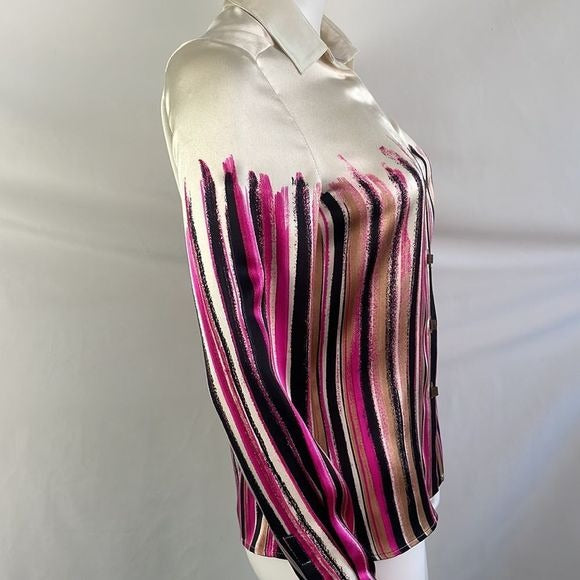 Gianni Versace Pink Multi Striped Cream Silk Blouse
