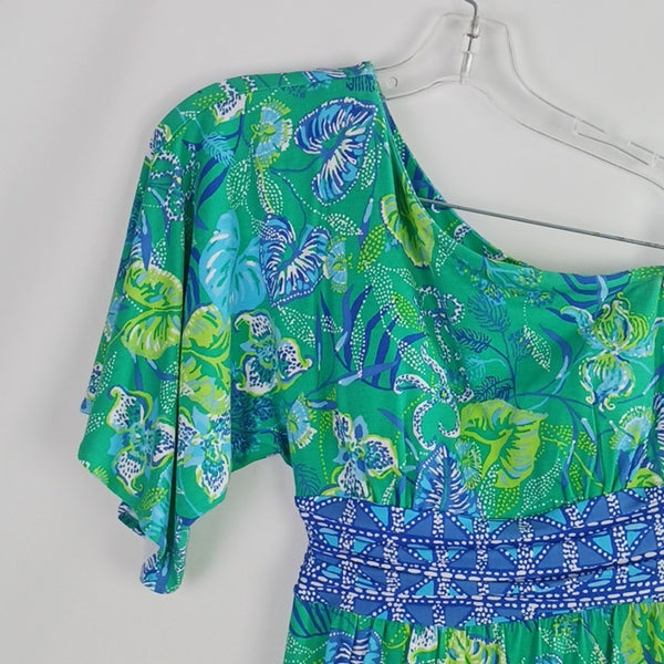 Lilly Pulitzer Green and Blue One-Shoulder Romper.