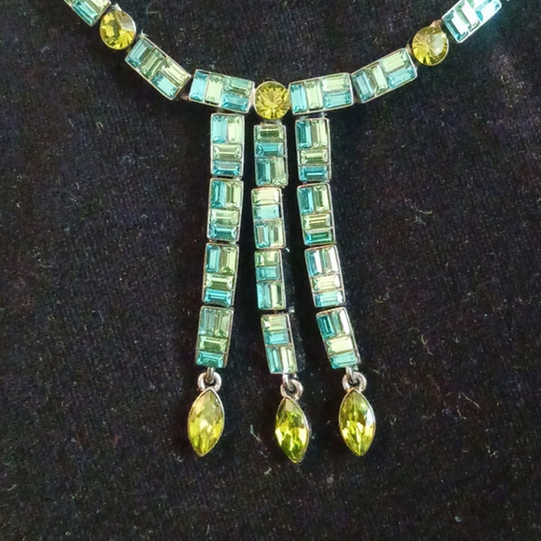 Givenchy Blue & Green Crystal Dangle Necklace.