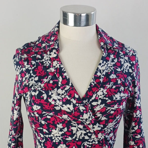 Diane Von Furstenberg Pink Blue Floral Wrap Dress.