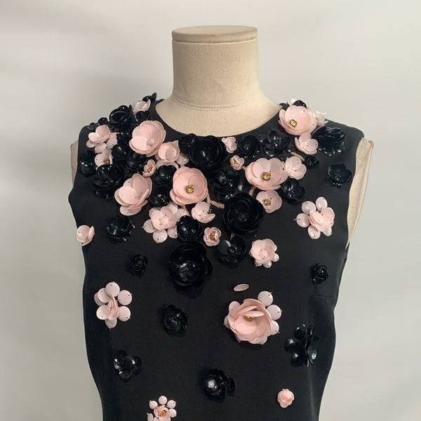 Giambatista  Valli black with 3D pink black flower top dress