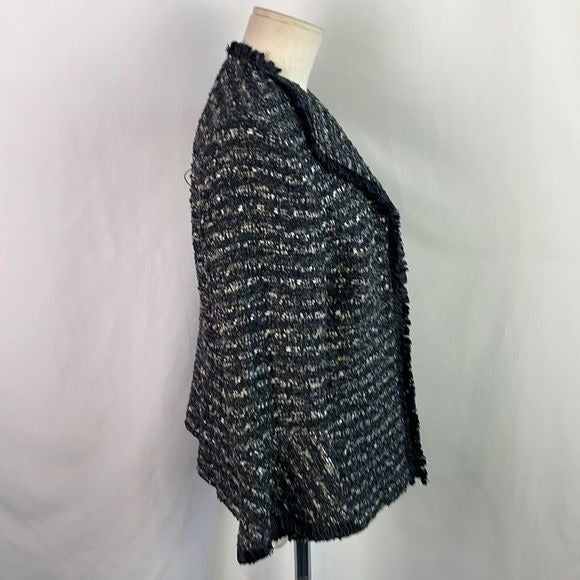 Lafayette 148 Black Tweed Ribbon Trim Open Front Jacket