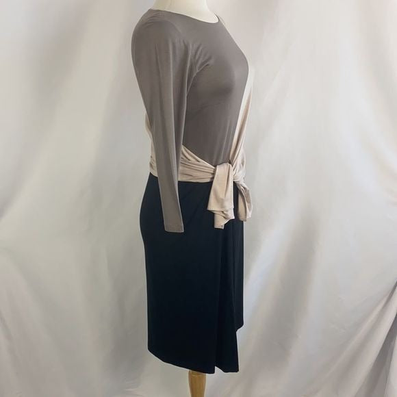 Paule Ka Tan Cream Black Tie Front Knit Dress