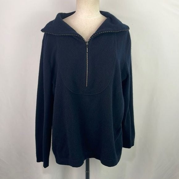 St John Black Cashmere Crystal Zip Top